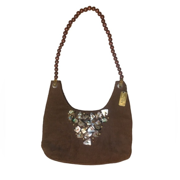 STACEY Designs Brown Corduroy Beaded Shell Bag - Picture 1 of 11